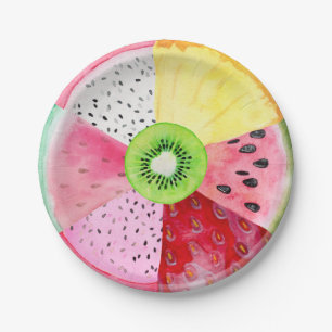 Tropischer Sommer Wasserfarbenfrucht Tutti Fruitti Pappteller