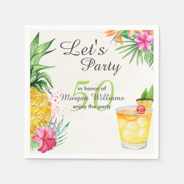 Tropischer Sommercocktail 50. Geburtstagsparty Serviette (Vorderseite)