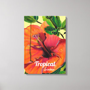 Tropischer Sommerorange-Hibiskus Leinwanddruck
