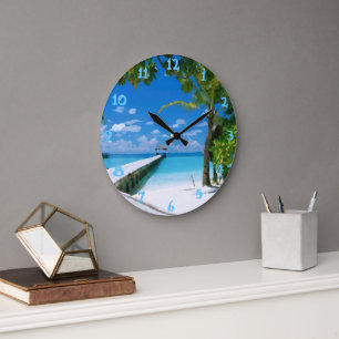 Tropischer Sommerstrand Ozean Aquarell Große Wanduhr