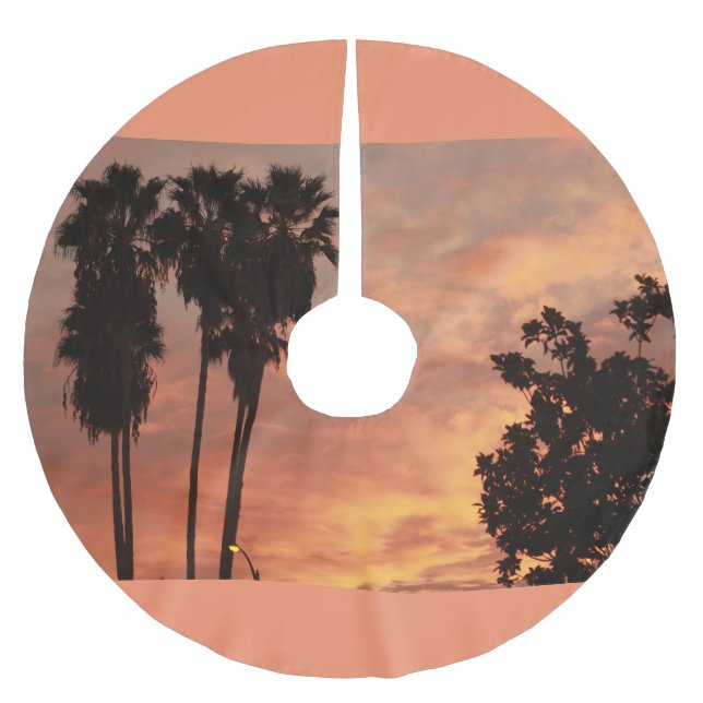 Tropischer Sonnenaufgang mit Silhouetten Polyester Weihnachtsbaumdecke (Vorderseite)