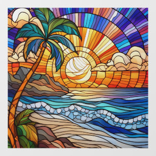 Tropischer Sonnenuntergang am Strand Fensteraufkleber