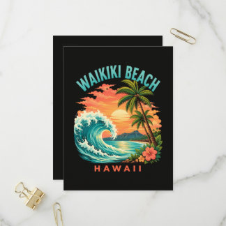 Tropischer Sonnenuntergang am Waikiki-Strand Hawai Einladungspostkarte