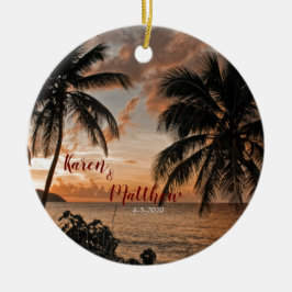 Tropischer Sonnenuntergang Beach Custom Hochzeitst Keramik Ornament