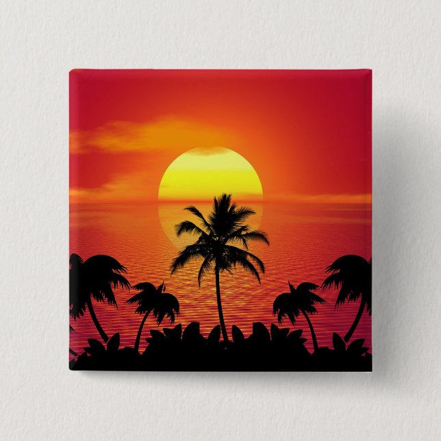 Tropischer Sonnenuntergang Button (Vorderseite)