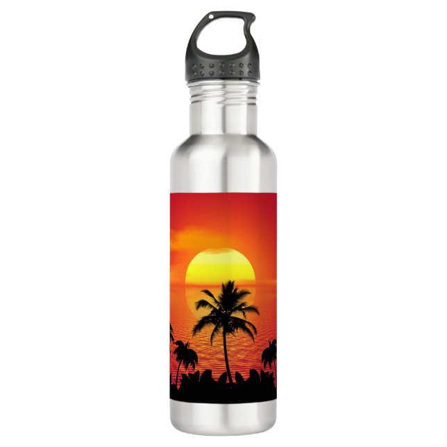 Tropischer Sonnenuntergang Edelstahlflasche (Vorderseite)
