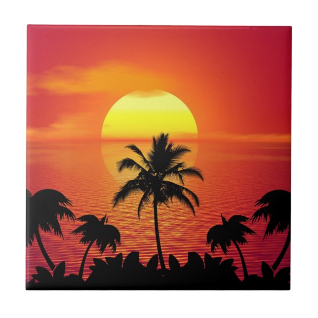 Tropischer Sonnenuntergang Fliese (Vorderseite)