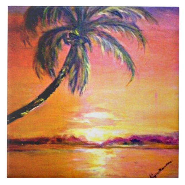 Tropischer Sonnenuntergang Fliese (Vorderseite)