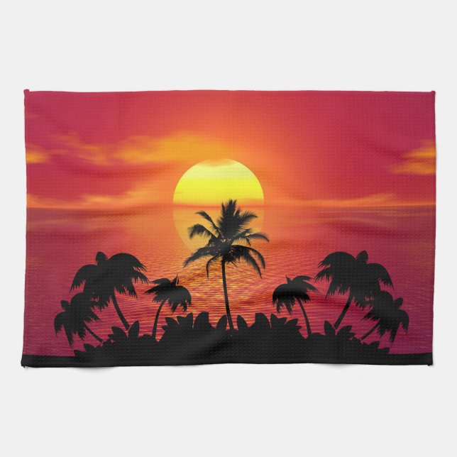 Tropischer Sonnenuntergang Geschirrtuch (Horizontal)