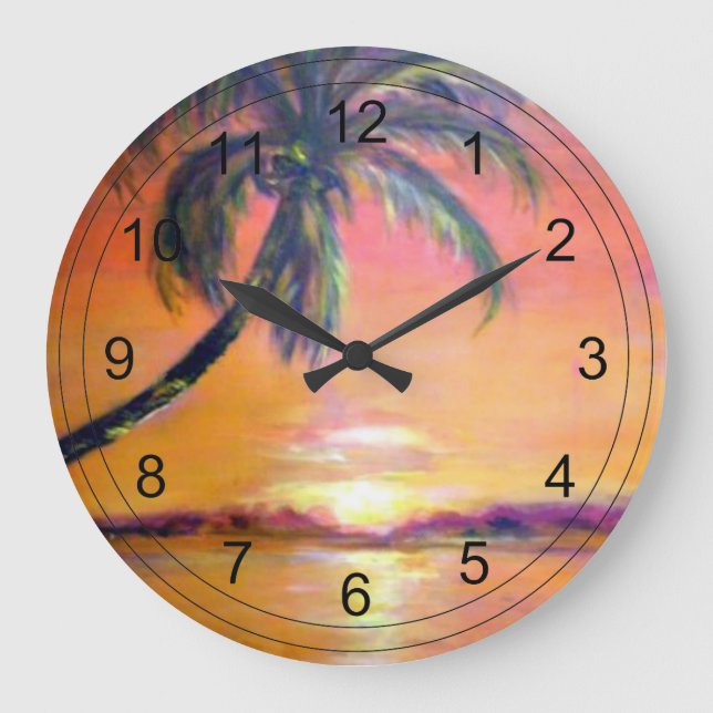 Tropischer Sonnenuntergang Große Wanduhr (Vorderseite)