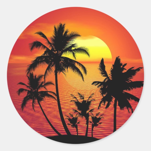 Tropischer Sonnenuntergang, karibischer hübsch Runder Aufkleber (Vorderseite)