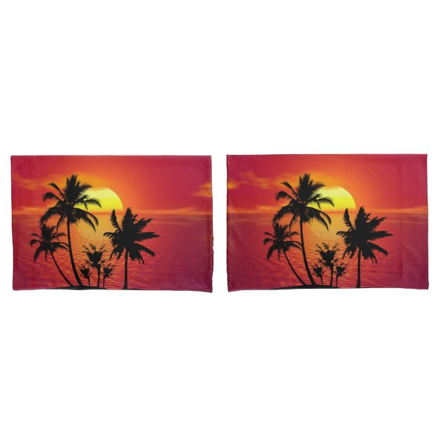Tropischer Sonnenuntergang Kissenbezug (Vorderseite-Set)