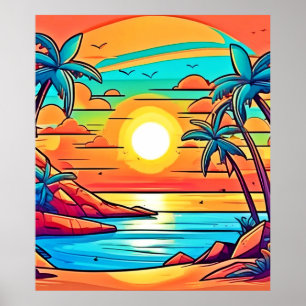Tropischer Sonnenuntergang: lebhafte Küste Poster