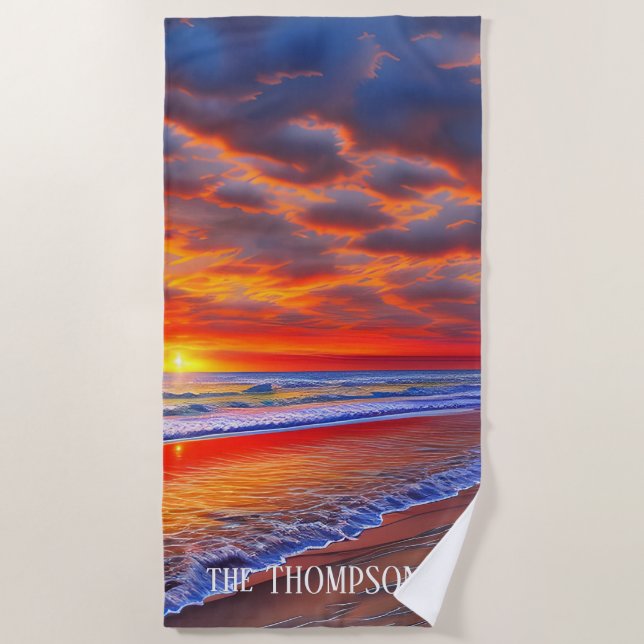 Tropischer Sonnenuntergang mit Personalisiertem Na Strandtuch (Vorderseite)