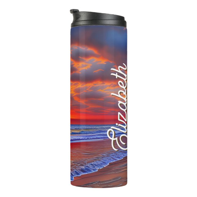 Tropischer Sonnenuntergang mit Personalisiertem Na Thermosbecher (Nach rechts gedreht)