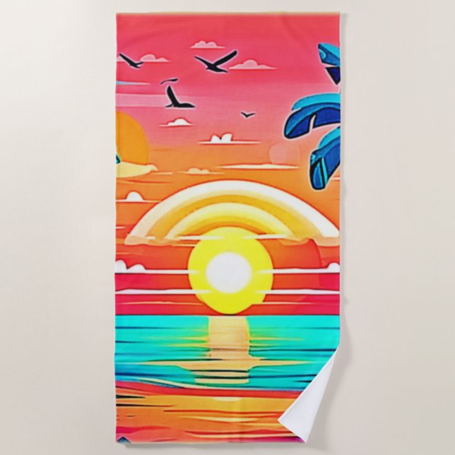 Tropischer Sonnenuntergang mit Regenbogen Strandtuch (Vorderseite)