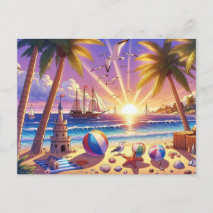 Tropischer Sonnenuntergang mit Segelschiff Postkarte