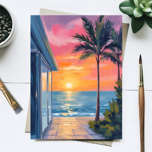 Tropischer Sonnenuntergang Palm Beach Ozean Aquare Postkarte