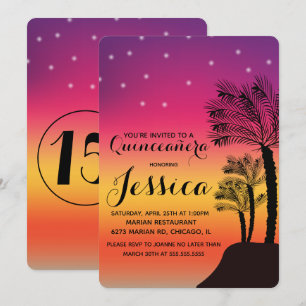 Tropischer Sonnenuntergang Palmen Quinceañera Swee Einladung