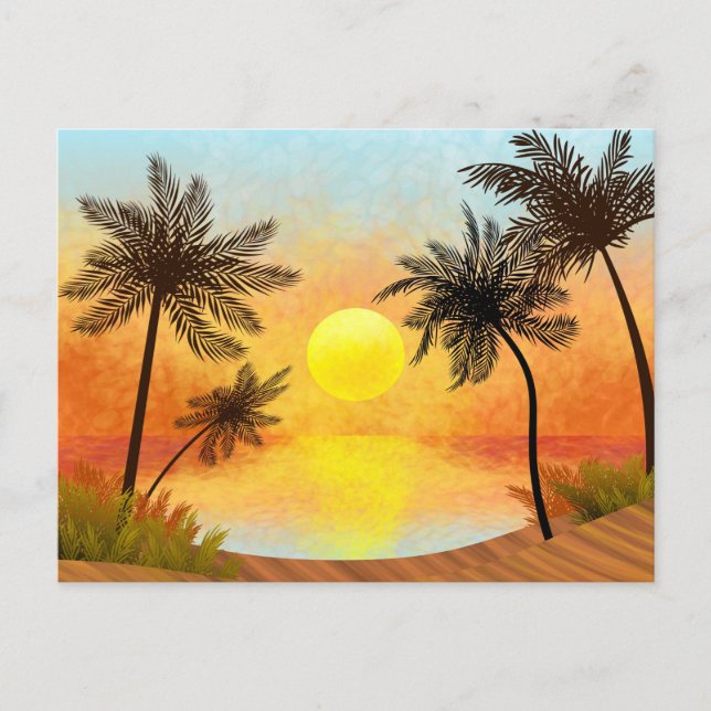 Tropischer Sonnenuntergang Postkarte (Vorderseite)