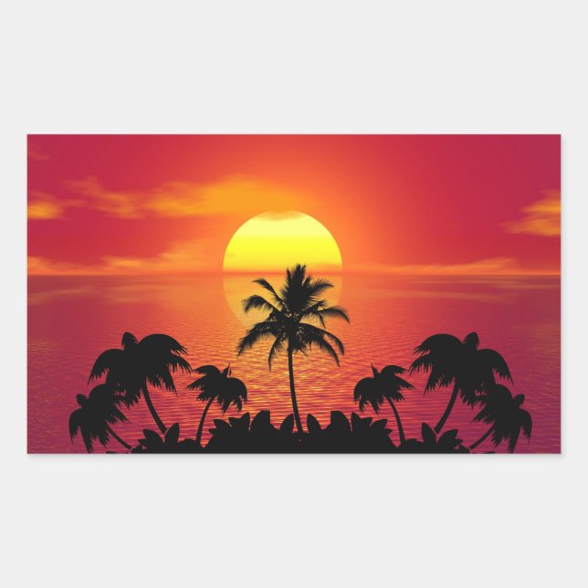 Tropischer Sonnenuntergang Rechteckiger Aufkleber (Vorderseite)