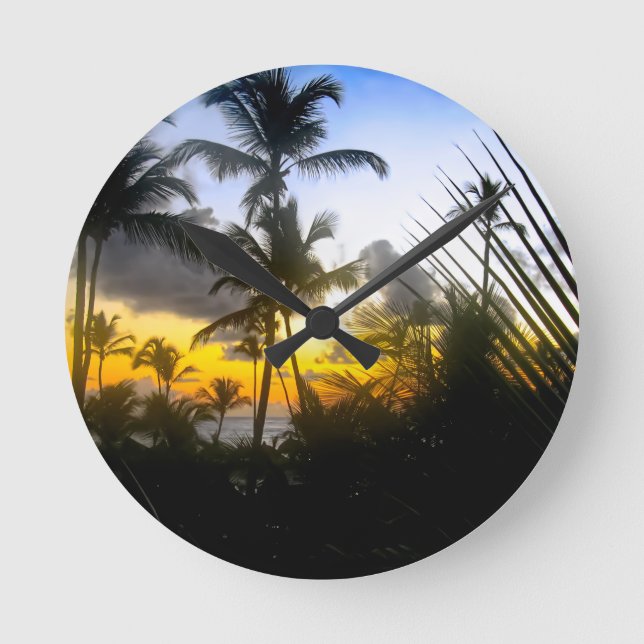 Tropischer Sonnenuntergang Runde Wanduhr (Vorderseite)