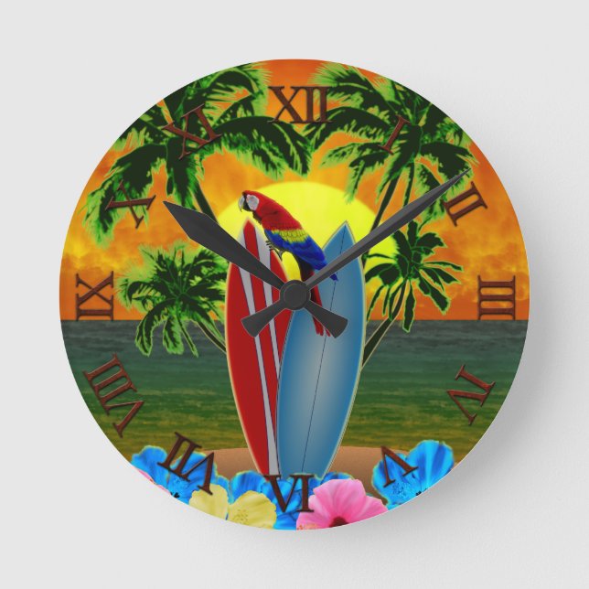 Tropischer Sonnenuntergang Runde Wanduhr (Vorderseite)