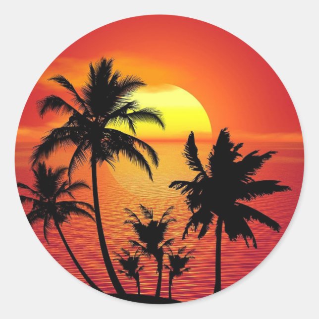 Tropischer Sonnenuntergang Runder Aufkleber (Vorderseite)