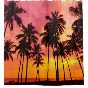 Tropischer Sonnenuntergang: Silhouette in Palm. Duschvorhang
