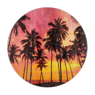 Tropischer Sonnenuntergang: Silhouette in Palm. Schneidebrett