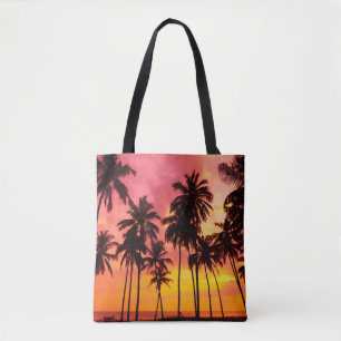 Tropischer Sonnenuntergang: Silhouette in Palm. Tasche
