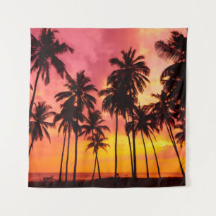 Tropischer Sonnenuntergang: Silhouette in Palm. Wandteppich
