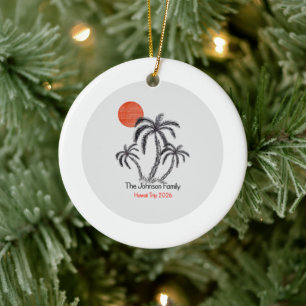Tropischer Sonnenuntergang Strand Palme Familienur Keramik Ornament