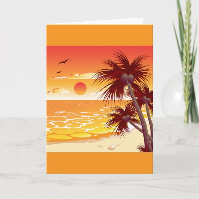 Tropischer Sonnenuntergang Strand Palmen Insel Karte (Vorderseite)
