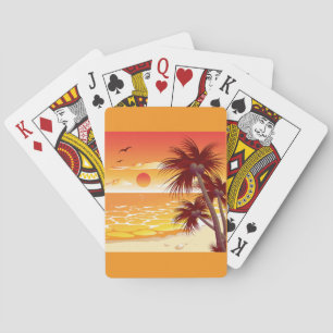 Tropischer Sonnenuntergang Strand Palmen Insel Spielkarten