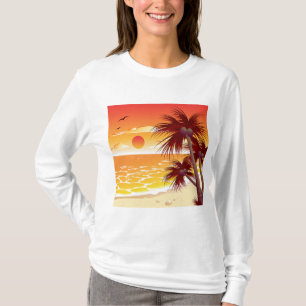 Tropischer Sonnenuntergang Strand Palmen Insel T-Shirt