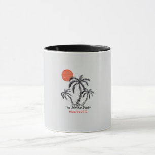 Tropischer Sonnenuntergang Strand Palmenbaum Famil Tasse