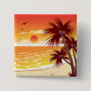 Tropischer Sonnenuntergang Strand Palmeninsel Button