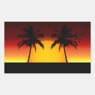 Tropischer Sonnenuntergang und Palmen Rechteckiger Aufkleber