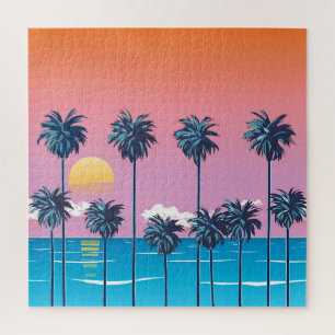 Tropischer Sonnenuntergang: Vintage Beach Illustra