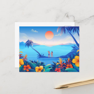 Tropischer Sonnenuntergang - Warmer Urlaub Postkar Feiertagspostkarte