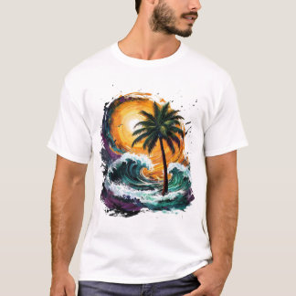 Tropischer Sonnenuntergang-Wellen-T - Shirt