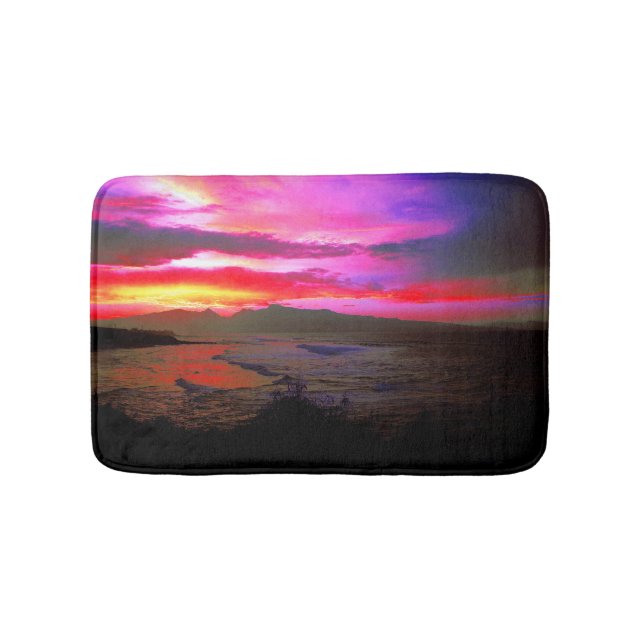 Tropischer Sonnenuntergang-windiges Insel-Meer Badematte (Vorderseite)