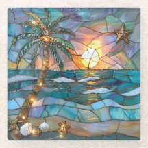 Tropischer Sonnenuntergangs-Glasuntersetzer