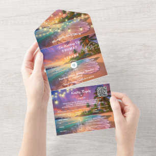 Tropischer Sonnenuntergangs-Strand QR-Code Ozean All In One Einladung