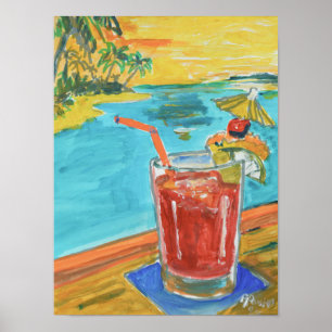 Tropischer Sonnenuntergangs-Strandcocktail Poster