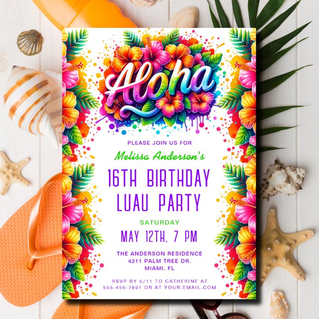 Tropischer Spaß Aloha Birthday Luau Party Einladung (Von Creator hochgeladen)