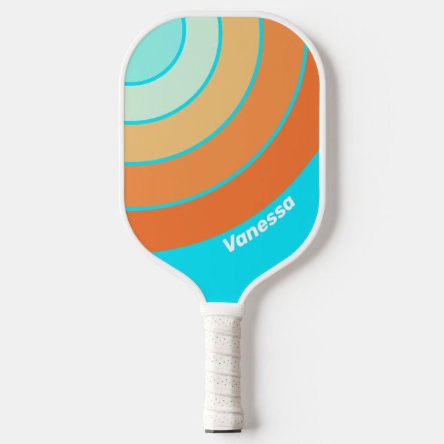Tropischer Splash Circle Streifen mit Namen Pickleball Schläger (Vorderseite)
