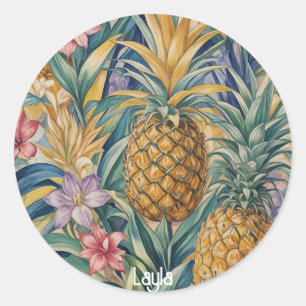 Tropischer Splendor: farbenfrohe Ananas Runder Aufkleber