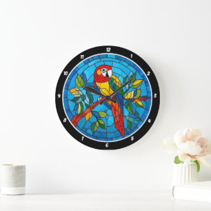 Tropischer Splendor" - Glasparfettwand Große Wanduhr